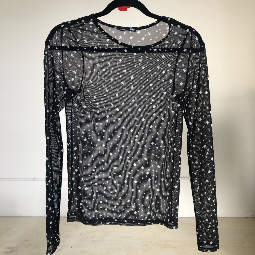 Zara shear long sleeved black star top